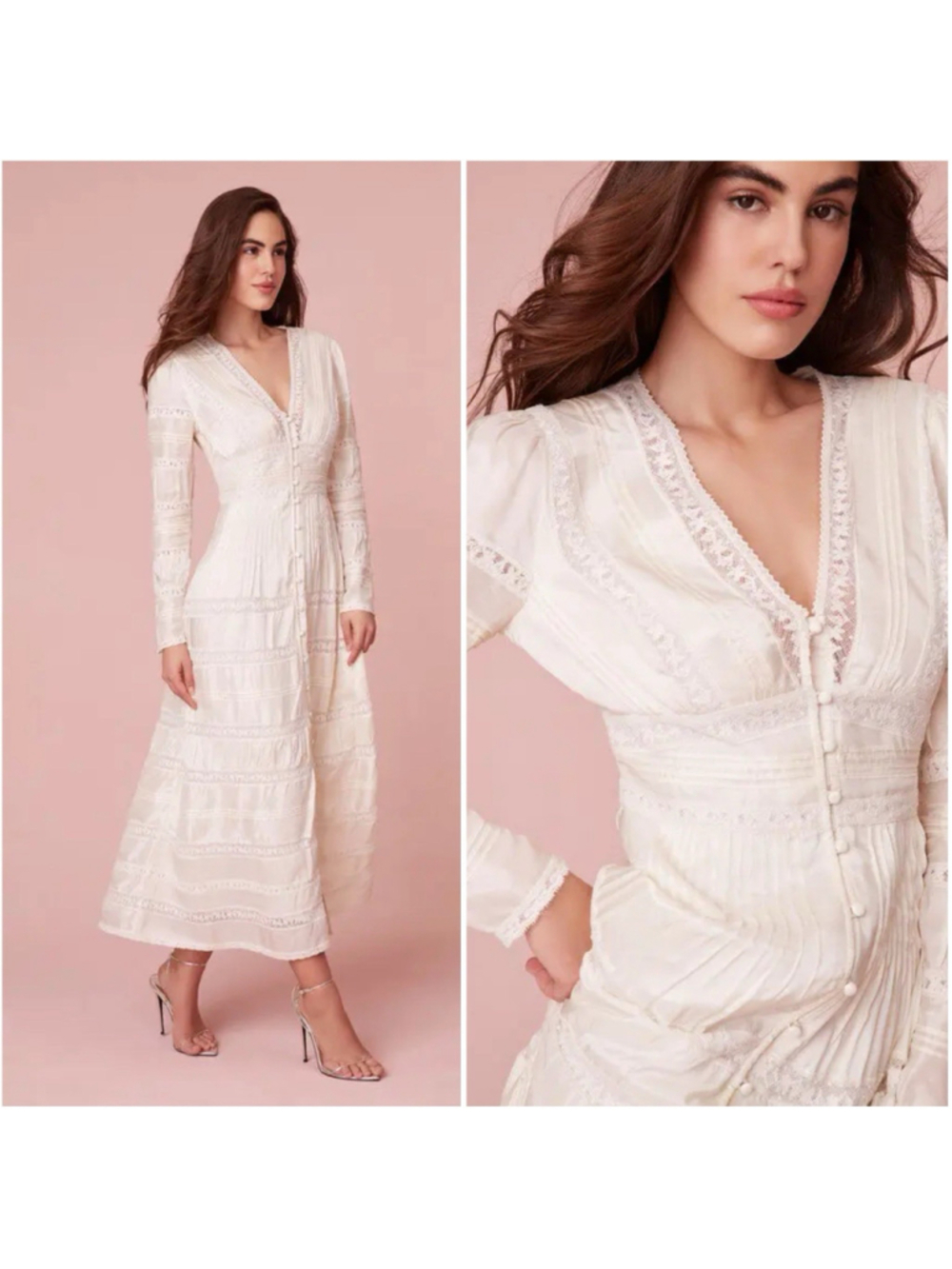 LoveShackFancy Ellitia Maxi Dress Victorian Lace Button Front Ivory NWT Size 4 - Picture 3 of 15